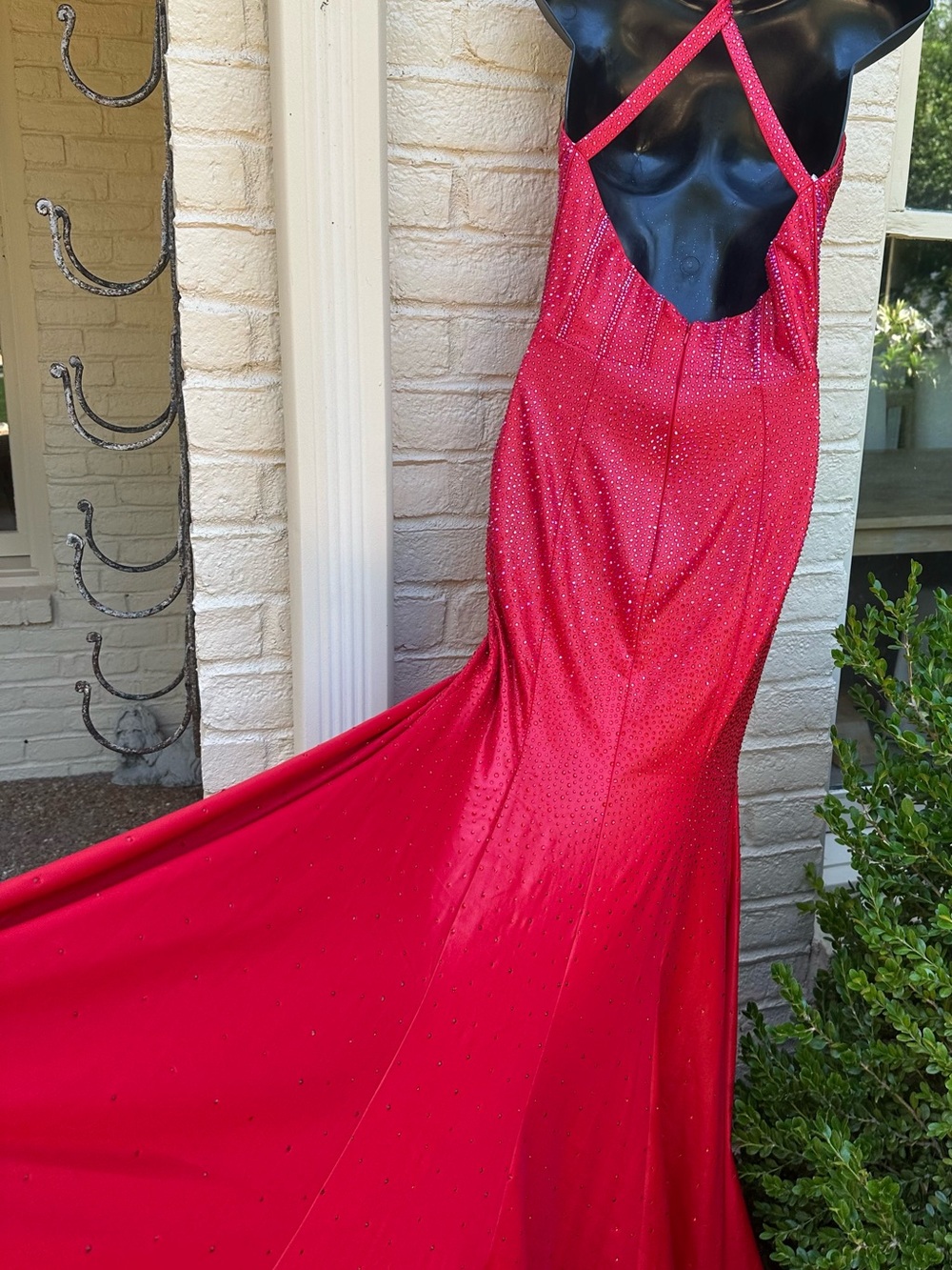 $$$$ NEW JOVANI RED STUNNING SPARKLING CRYSTAL GLASS BEADED GOWN/DRESS NEW!!! - Picture 12 of 13